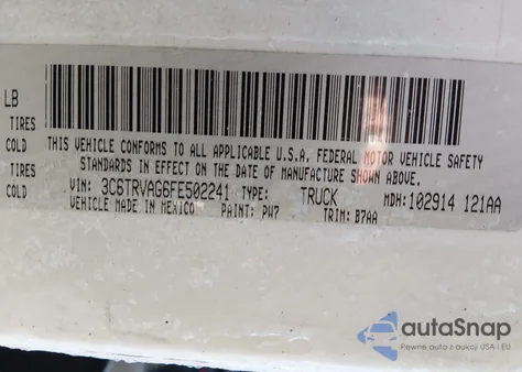 2015 Ram Promaster 1500 Low Roof z USA, uszkodzony, nr VIN 3C6TRVAG6FE502241